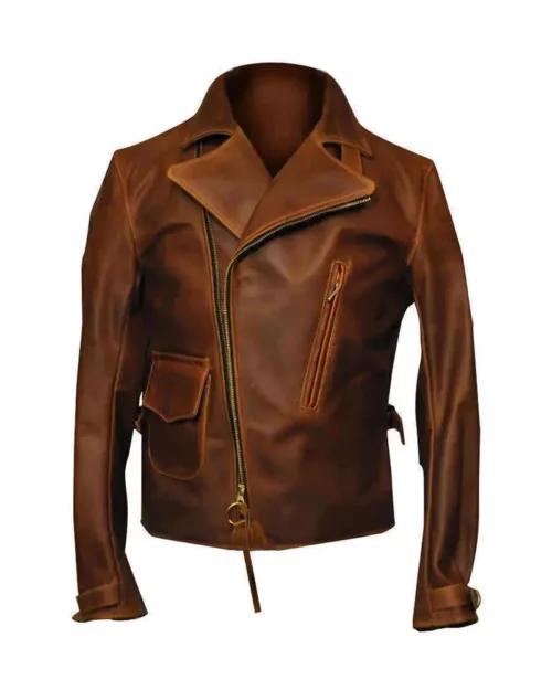 Mens Brando Cafe Racer Motorcycle Leather Jacket