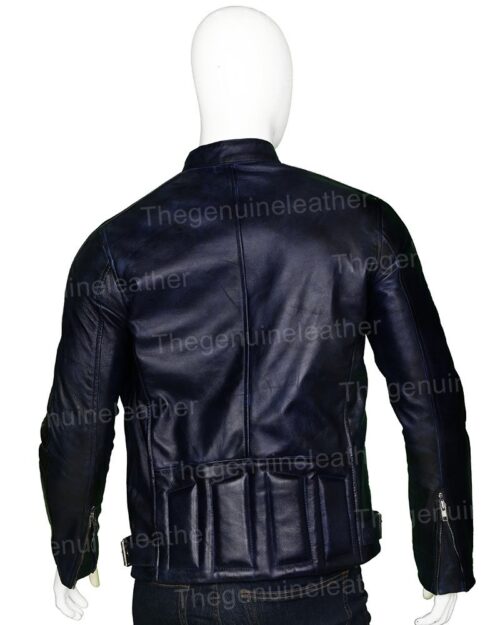 Mens Cafe Racer Blue Biker Jacket