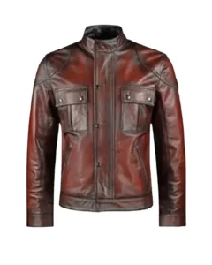 Mens Cafe Racer Distressed Red Jacket