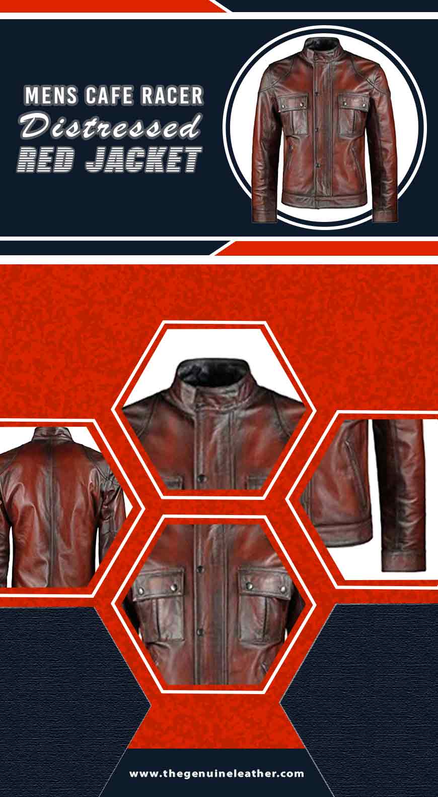 Mens Cafe Racer Distressed Red Jacket Infography