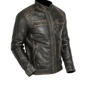 Mens Cafe Racer Retro Motorcycle Leather Jacket
