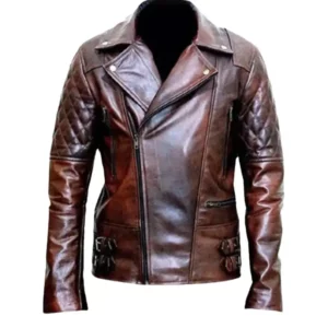 Mens Motorcycle Distressed Brown Jacket