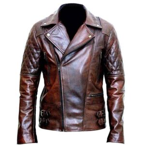 Mens Motorcycle Distressed Brown Leather Jacket
