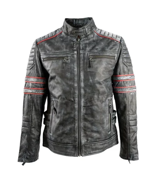 Mens Motorcycle Retro Biker Leather Jacket