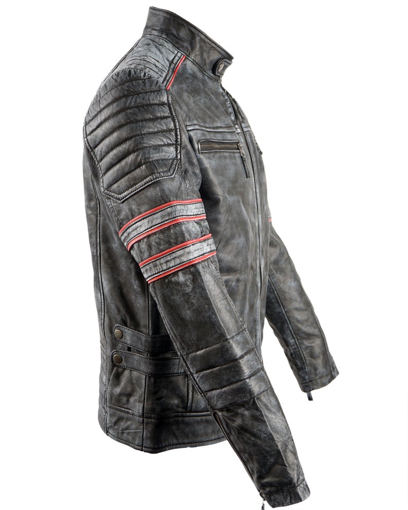 Mens Motorcycle Retro Black Biker Leather Jacket