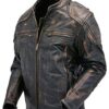 Mens Quilted Distressed Brown Leather Jacket