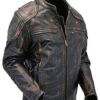 Mens Quilted Distressed Brown Motorcycle Leather Jacket