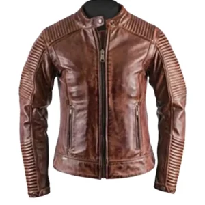 Mens Retro Cafe Racer Distressed Brown Jacket