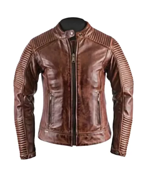 Mens Retro Cafe Racer Distressed Brown Jacket