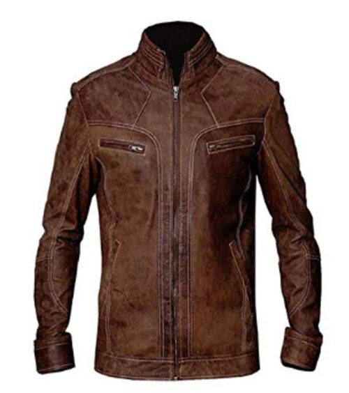 Mens Vintage Distressed Biker Leather Jacket