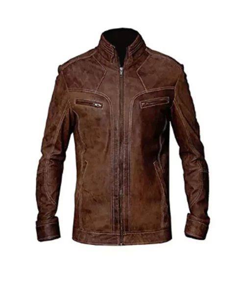 Mens Vintage Distressed Biker Leather Jacket