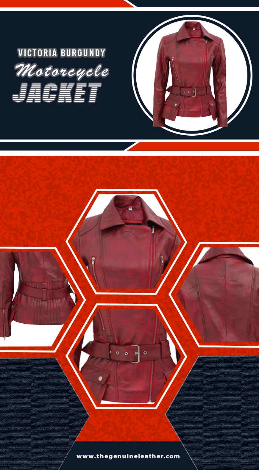 Victoria Burgundy Motorcycle Jacket Infographic