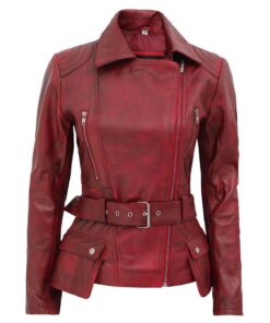 Victoria Burgundy Motorcycle Red Leather Jacket