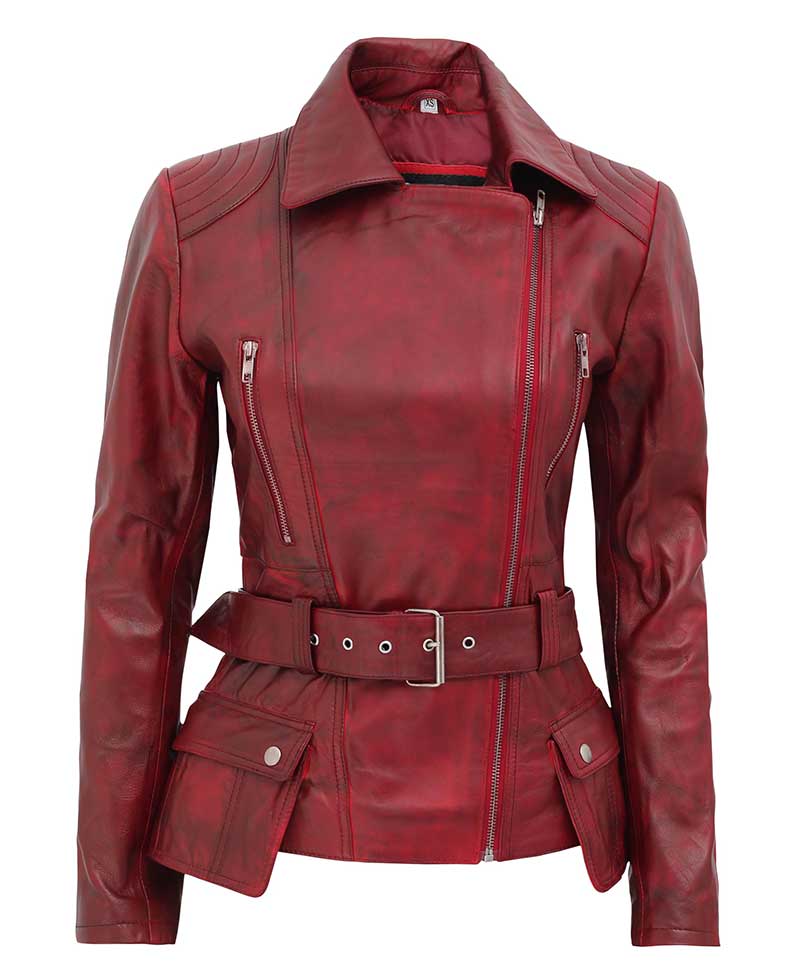 Victoria Burgundy Motorcycle Red Leather Jacket