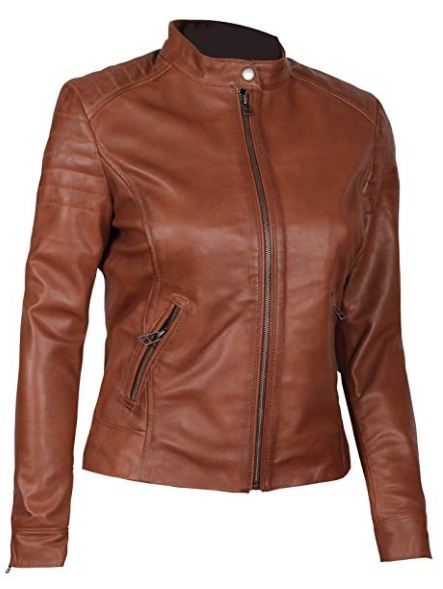 Women Biker Brown Leather Jacket