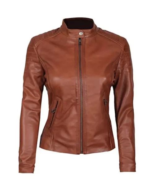 Womens Biker Brown Leather Jacket