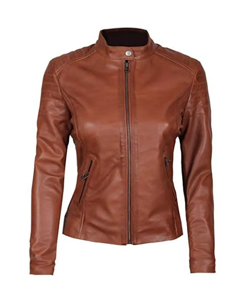 Womens Biker Brown Leather Jacket