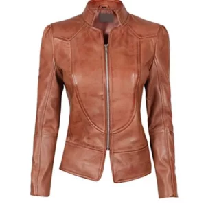 Womens Motorcycle Brown Leather Jacket