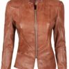 Womens Motorcycle Brown Leather Jacket