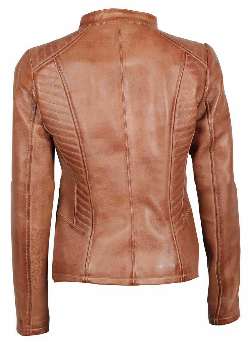 Womens Rachel Cognac Brown Leather Jacket