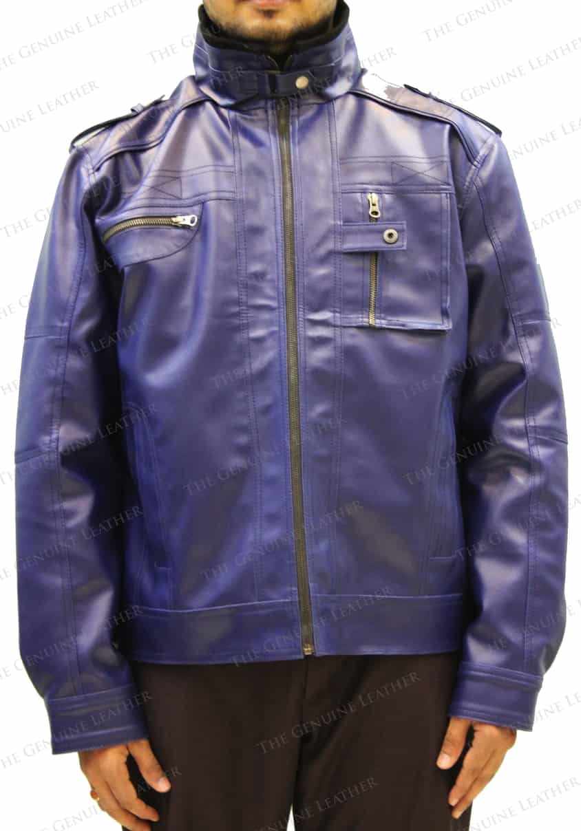 Men Blue Retro Leather Jacket