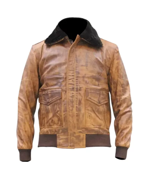 Men Brown Bomber Leather Jacket