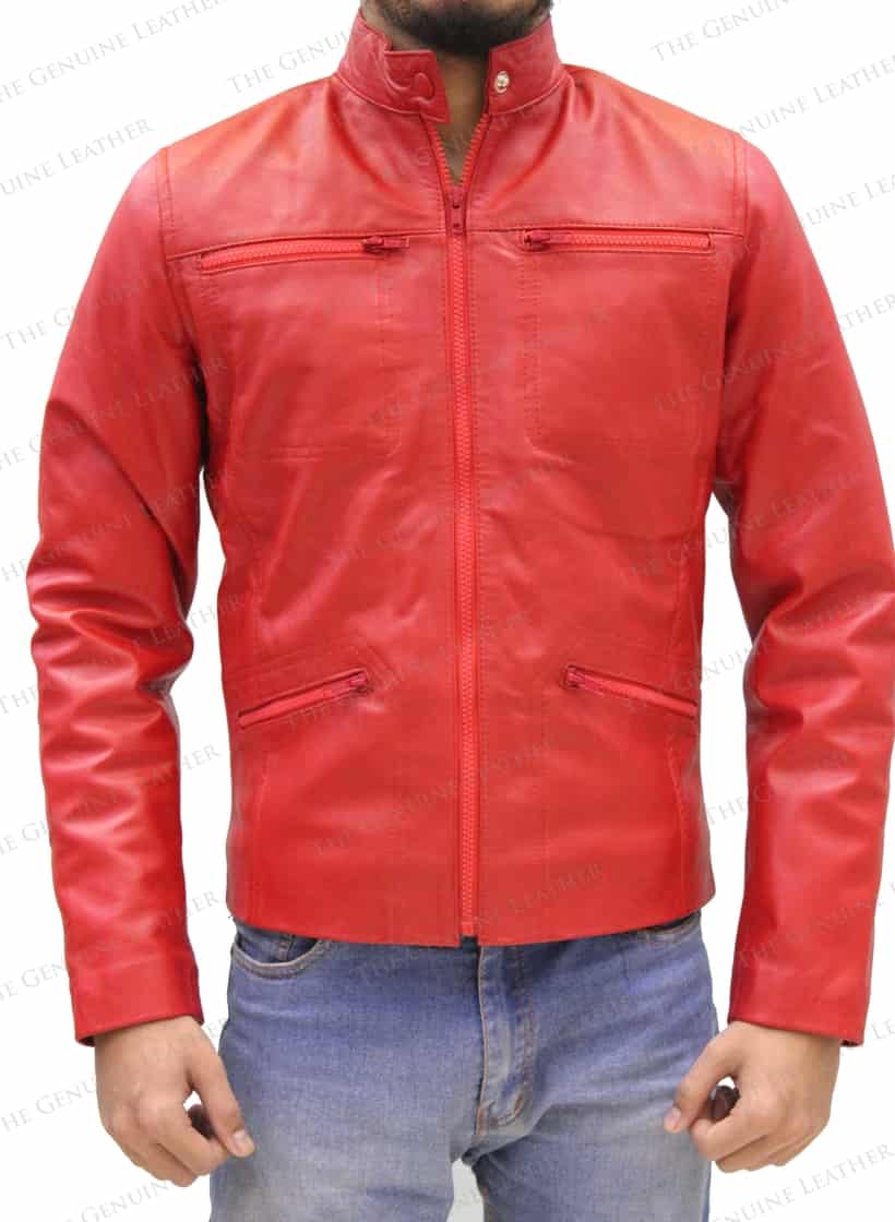 Men Red Retro Leather Jacket