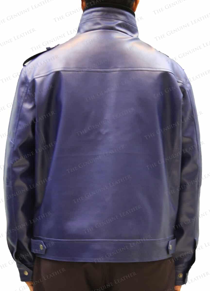 Mens Blue Retro Leather Jacket