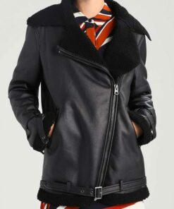 Womens Aviator Black Shearling Jacket