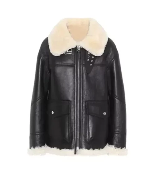 Womens Ivory Aviator Shearling Jacket