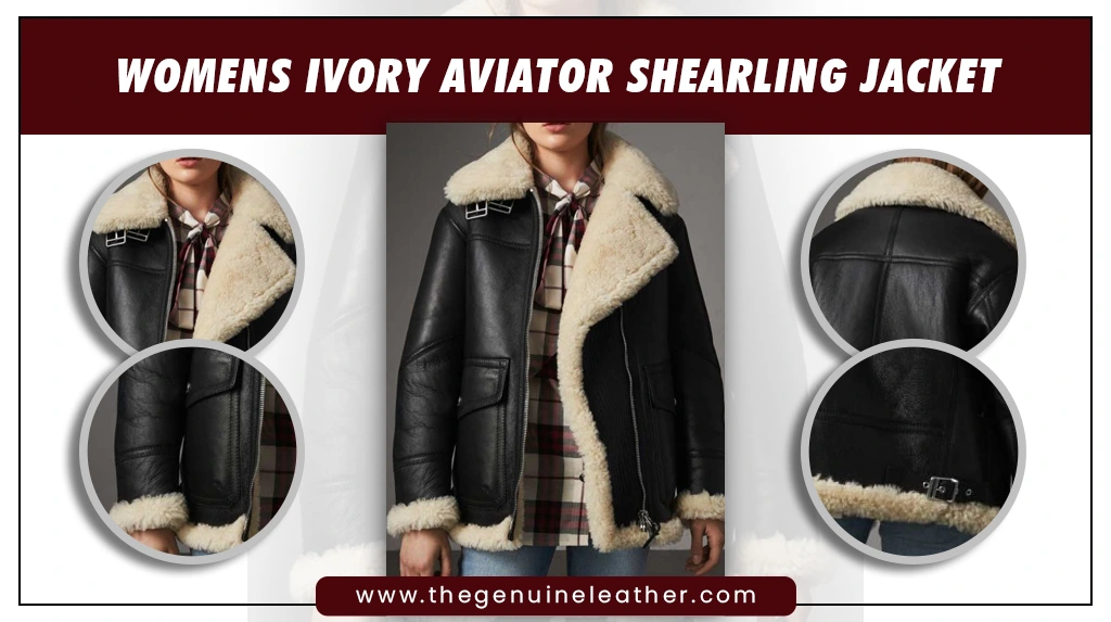 Womens Ivory Aviator Shearling Jacket