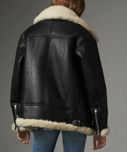 Womens Ivory Aviator Shearling Leather Jacket