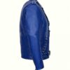 Blue Studded Biker Leather Jacket