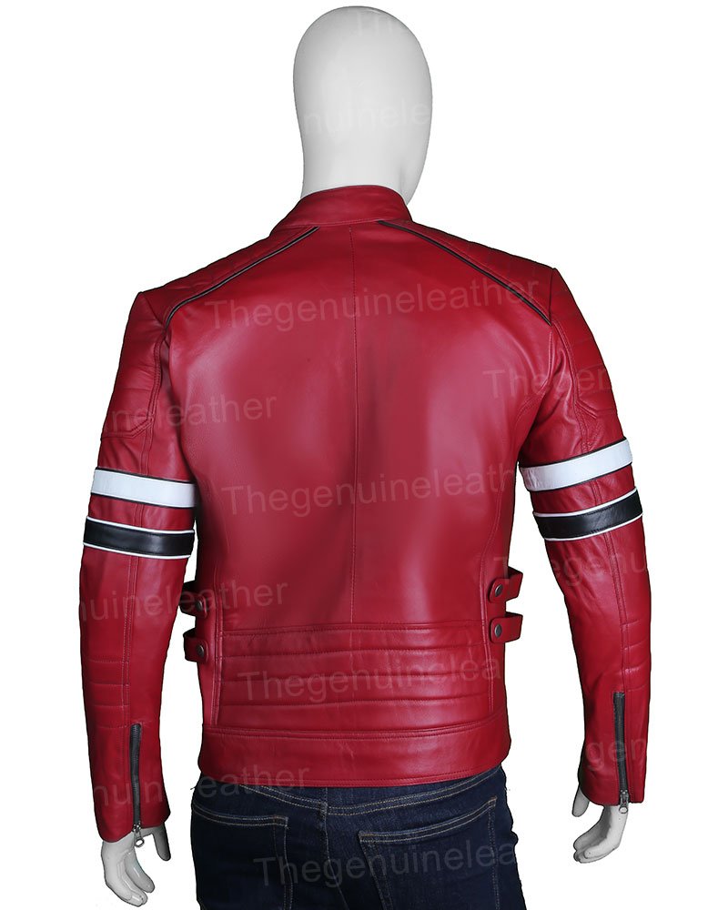 Mens Cafe Racer Red Leather Jacket