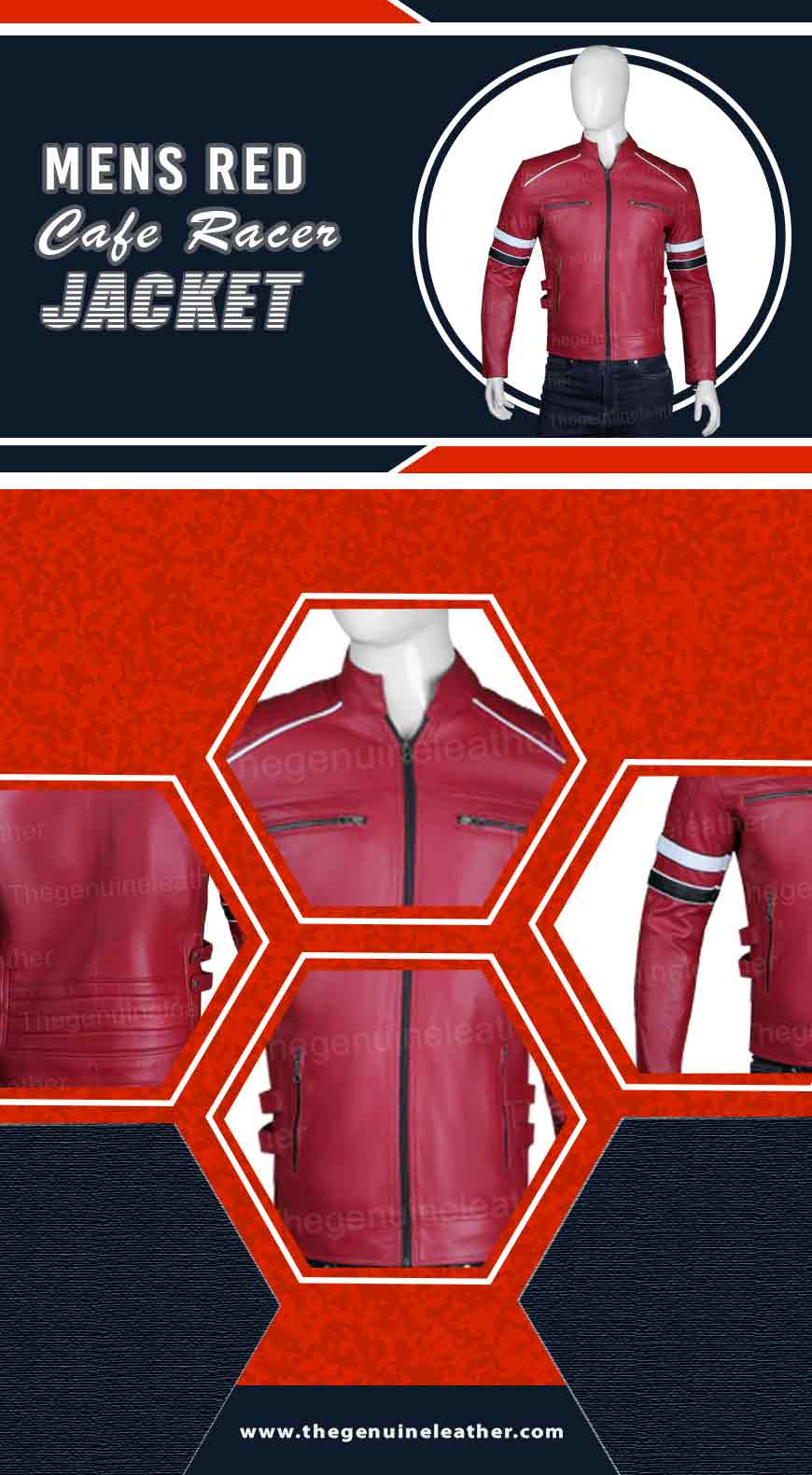 Mens Red Cafe Racer Jacket Infography