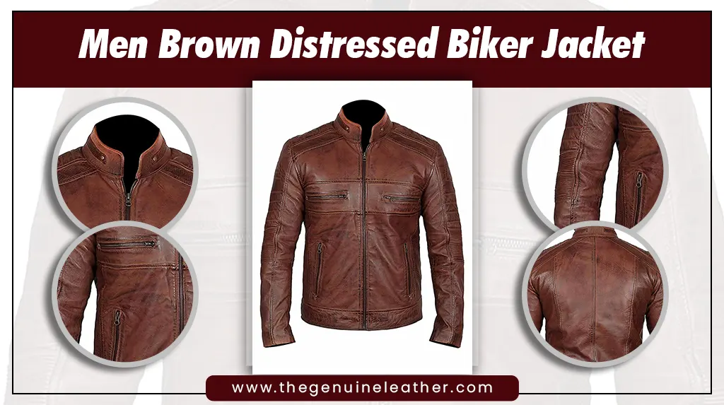 Men Brown Distressed Biker Jacket