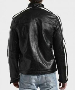 Mens Cafe Racer White Striped Leather Jacket