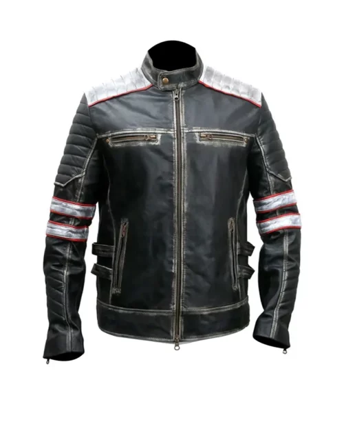 Mens Distressed Retro Cafe Racer Jacket
