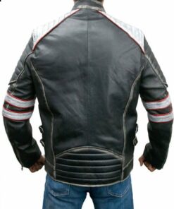Mens Distressed Retro Cafe Racer Leather Jacket