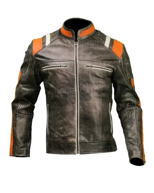 Men Cafe Racer Skull Biker Leather Jacket