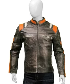 Men Cafe Racer Skull Biker Leather Jacket