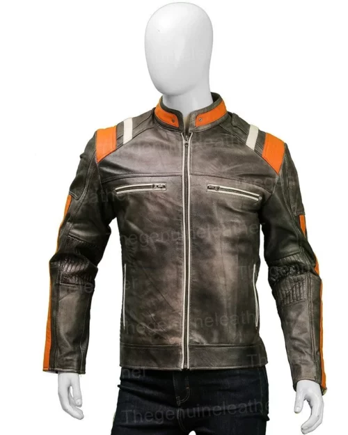 Men Cafe Racer Skull Biker Leather Jacket