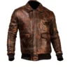 Men Distressed Brown Leather Jacket