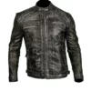 Men Distressed Shoulder Design Leather Jacket