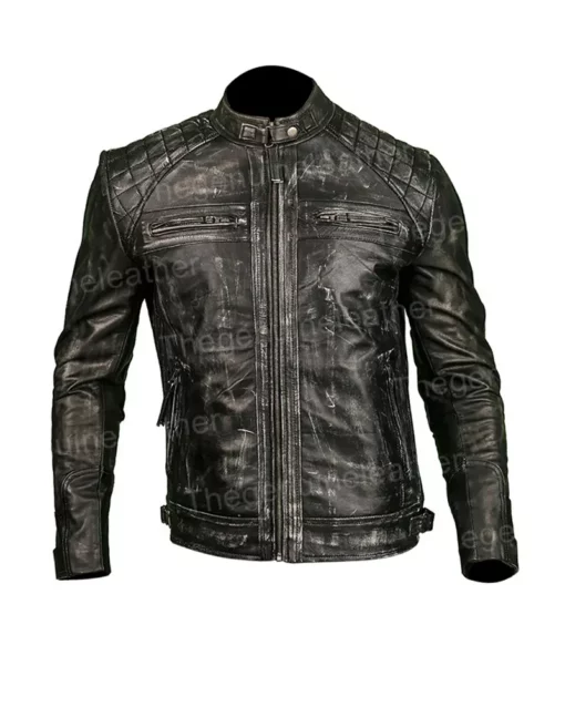 Men Distressed Shoulder Design Leather Jacket | Men Distressed Jacket