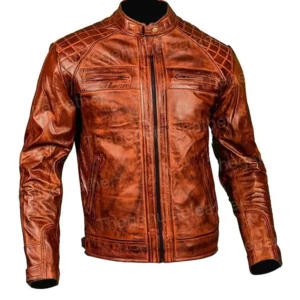 Men Shoulder Design Brown Leather Jacket