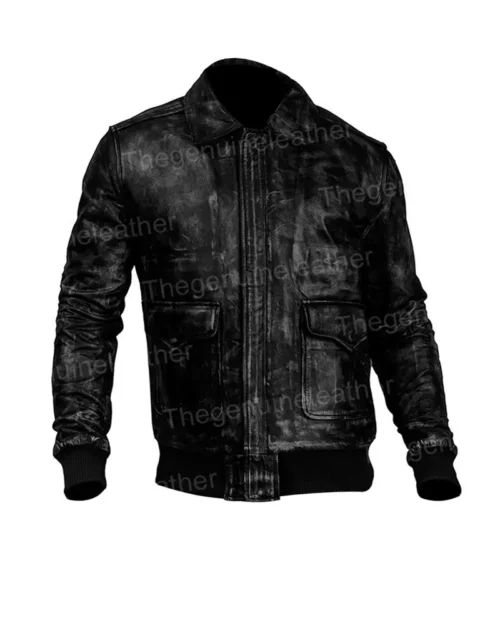 Mens Distressed Black Leather Jacket