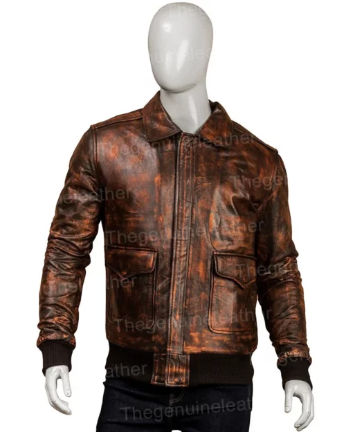 Men Distressed Brown Leather Jacket
