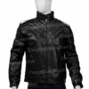 Mens Shoulder Design Black Leather Jacket
