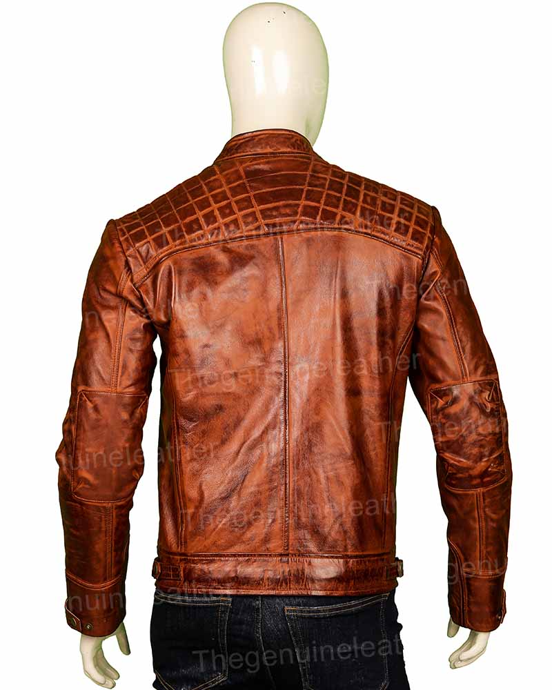 Mens Shoulder Design Brown Leather Jacket
